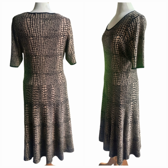 LUXE By CARMEN MARC VALVO Animal Print Fit & Flared Knit Dress Sz 1X Blk/Tan - Picture 4 of 8